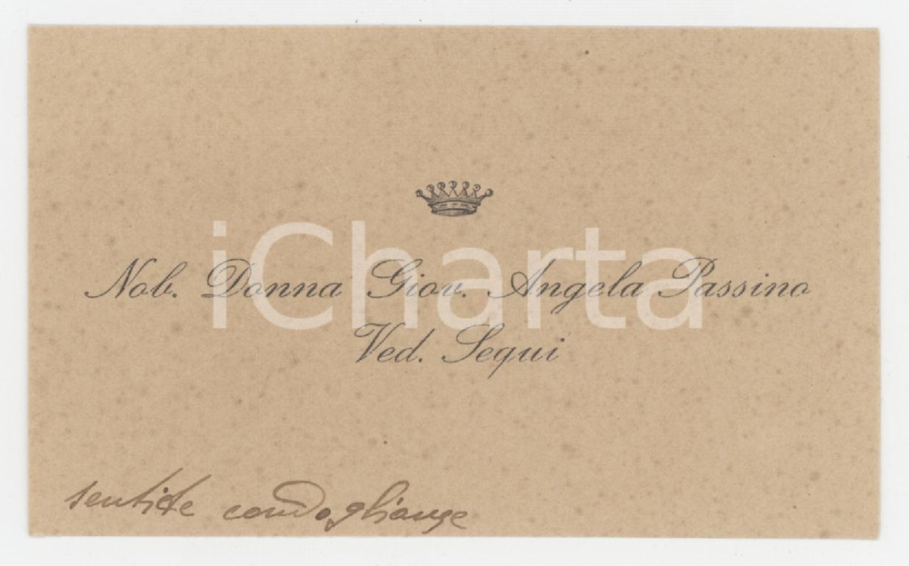 1920 ca NOBILTA' SARDEGNA Giovanna Angela PASSINO SEQUI - Biglietto AUTOGRAFO Biglietto da visita con messaggio autografo.  GOOD/buono lievi fioriture Formato: 10x6 cm originale e autentica 1