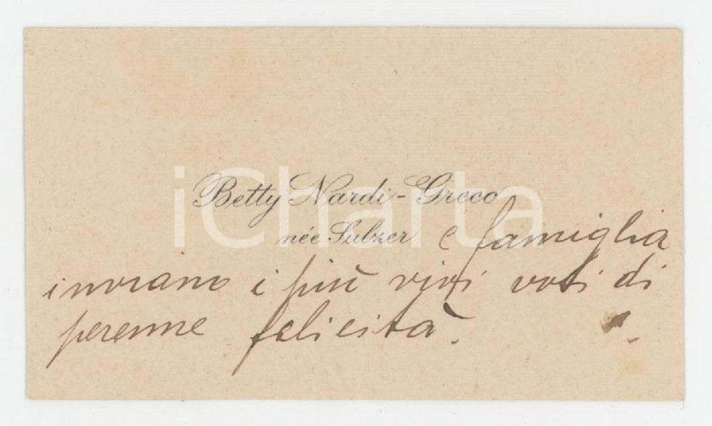 1920 ca SUISSE (?) Betty NARDI-GRECO née SULZER ^Biglietto da visita