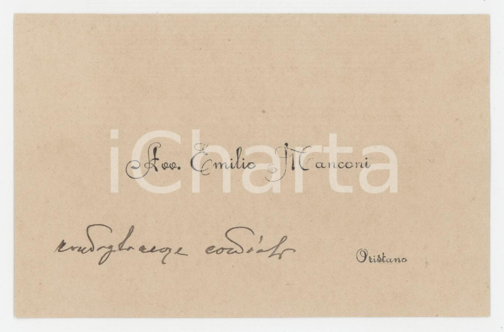1925 ca ORISTANO Avv. Emilio MANCONI - Biglietto da visita AUTOGRAFO