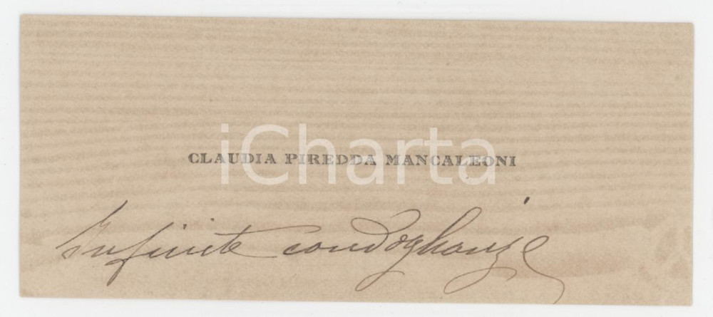 1930 ca SASSARI Claudia PIREDDA MANCALEONI - Biglietto da visita AUTOGRAFO