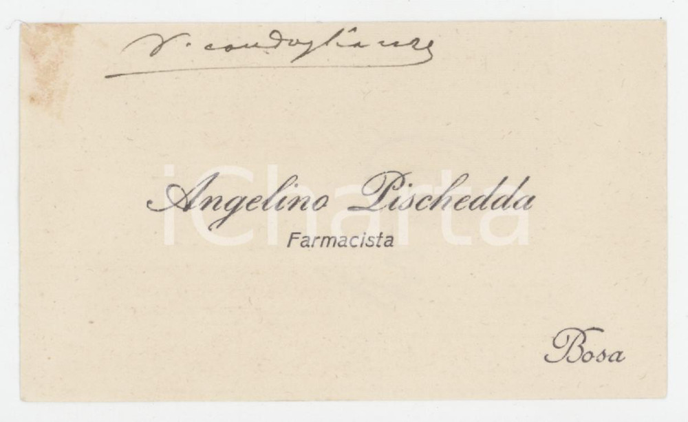 1920 ca BOSA (OR) Angelino PISCHEDDA farmacista - Biglietto AUTOGRAFO