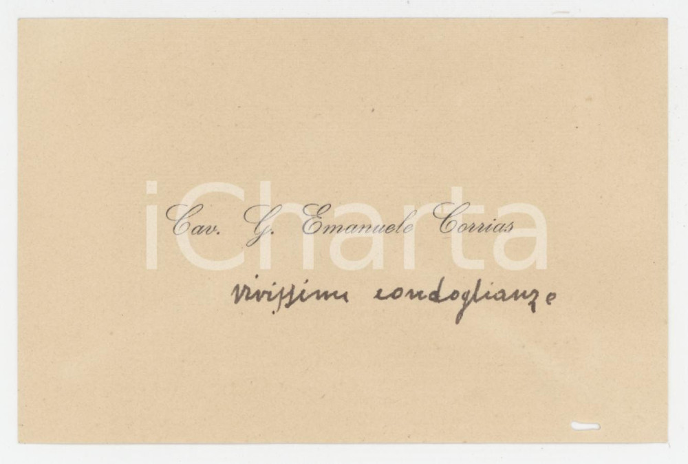 1930 ca SARDEGNA Cav. G. Emanuele CORRIAS - Biglietto da visita AUTOGRAFO