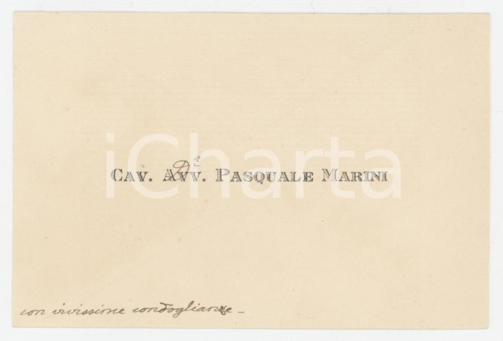 1920 ca  Cav. Avv. Pasquale MARINI Avvocato - Biglietto da visita autografo