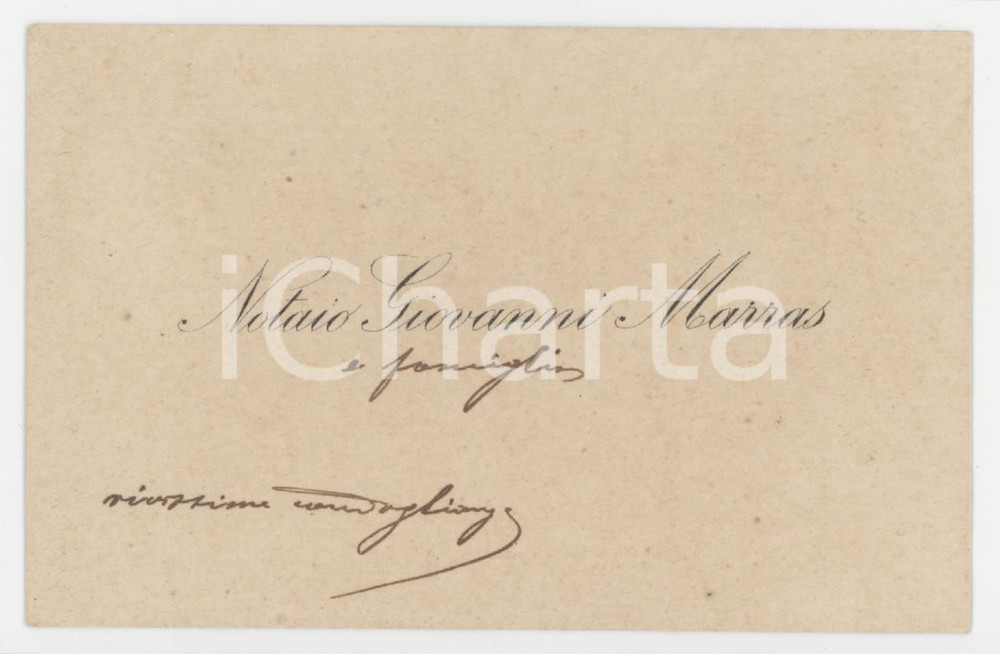 1920 ca ORISTANO Notaio Giovanni MARRAS - Biglietto da visita AUTOGRAFO