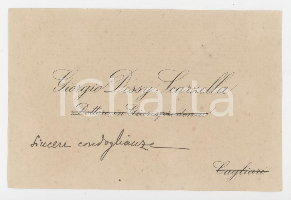 1925 ca CAGLIARI Giorgio DESSY SCARZELLA - Biglietto da visita AUTOGRAFO