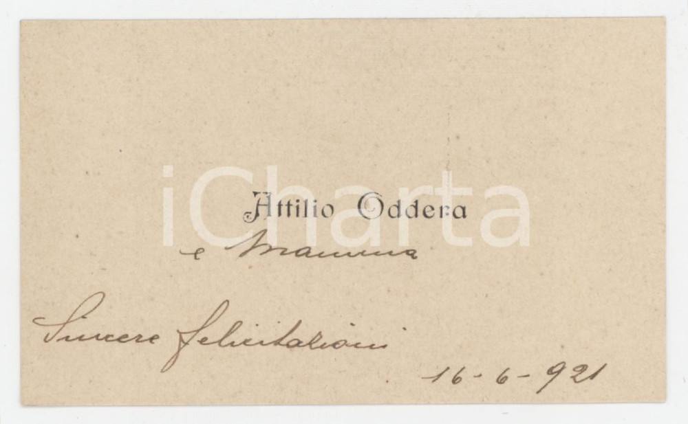 1921 SAVONA Attilio ODDERA - Biglietto da visita per felicitazioni