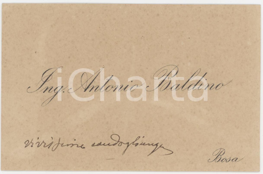1920 ca BOSA (OR) Ing. Antonio BALDINO - Biglietto da visita AUTOGRAFO