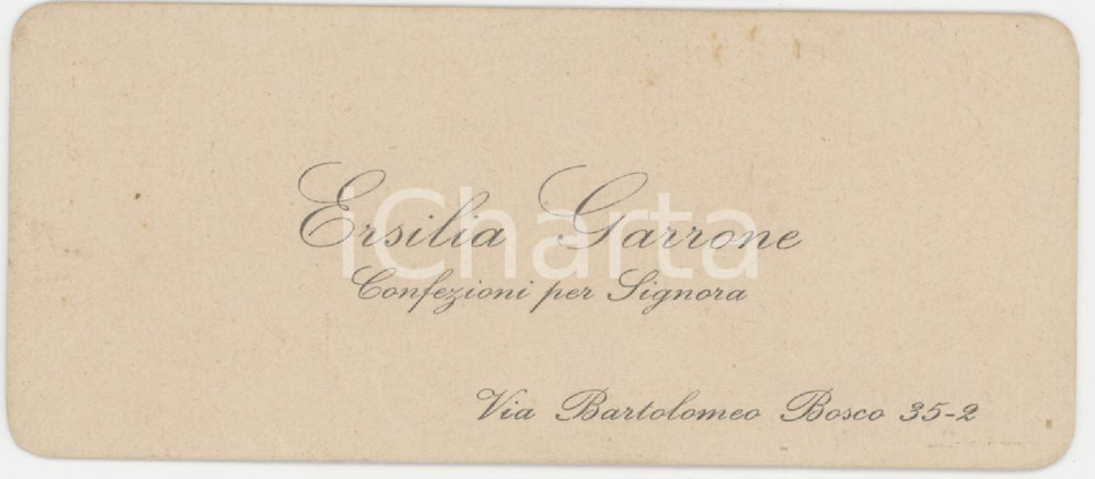 1920 ca GENOVA - Ersilia GARRONE Confezioni per Signora - Biglietto da visita