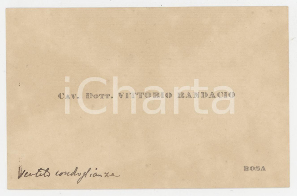 1920 ca BOSA (OR) Cav. Dott. Vittorio RANDACIO - Biglietto da visita AUTOGRAFO