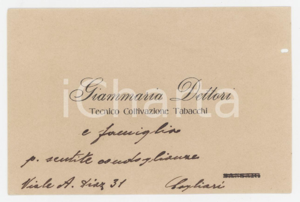 1925 ca CAGLIARI Gianmaria DETTORI Tecnico coltivazione tabacchi - Biglietto
