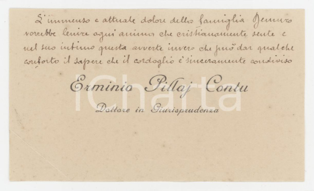 Autografo originale 1920 ca SARDEGNA Erminio PILLAJ CONTU Dottore Giurisprudenza  AUTOGRAFO 1