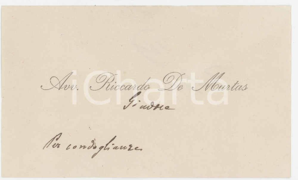 1920 ca SARDEGNA Riccardo DE MURTAS Giudice - Biglietto AUTOGRAFO Biglietto da visita con messaggio autografo.  GOOD/buono  Formato: 10x6 cm originale e autentica 1