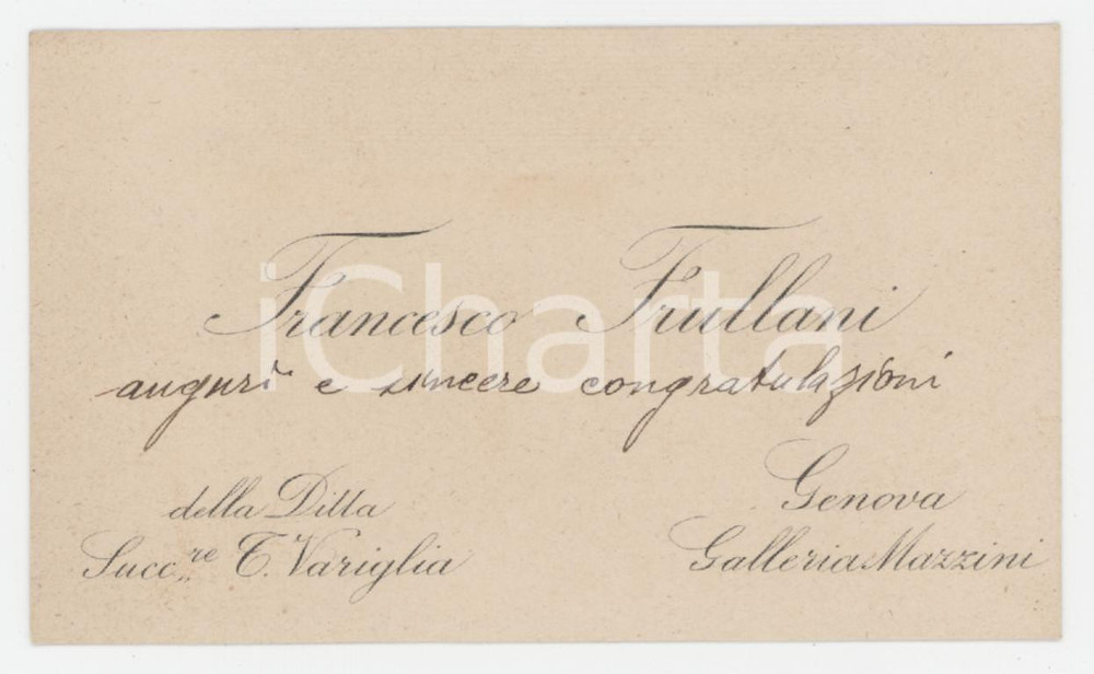 1920 ca GENOVA Francesco FRULLANI - Ditta Succ. Variglia - Biglietto da visita