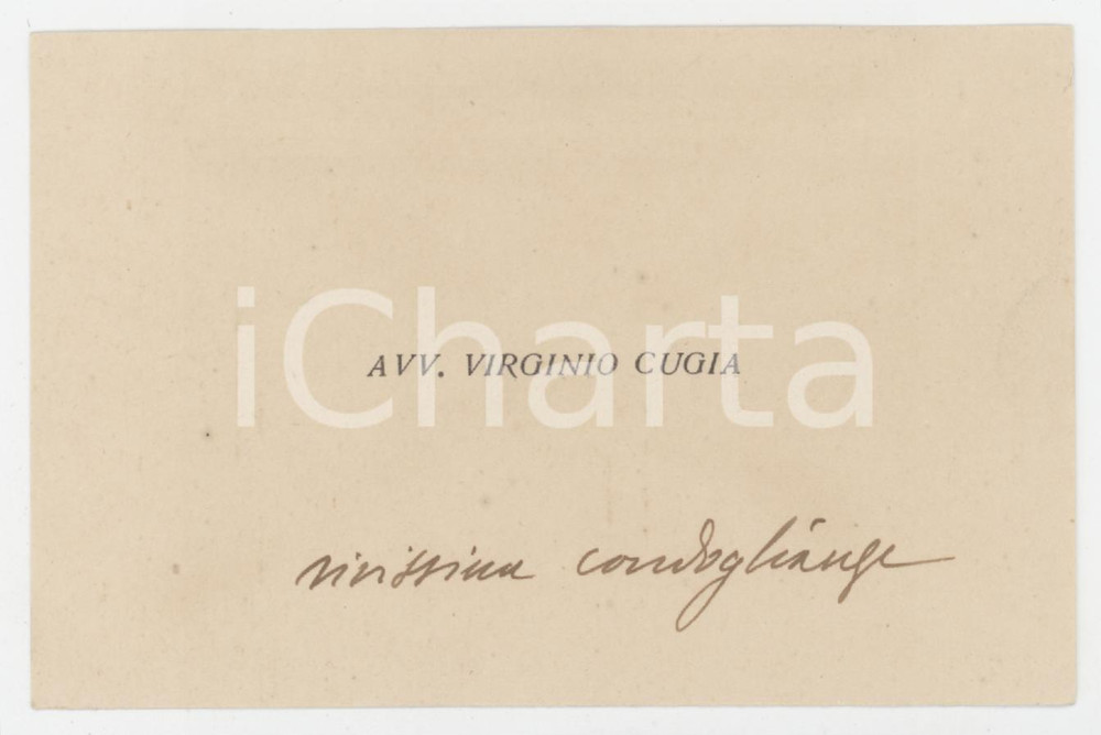 1925 ca CAGLIARI Avv. Virginio CUGIA - Biglietto da visita AUTOGRAFO