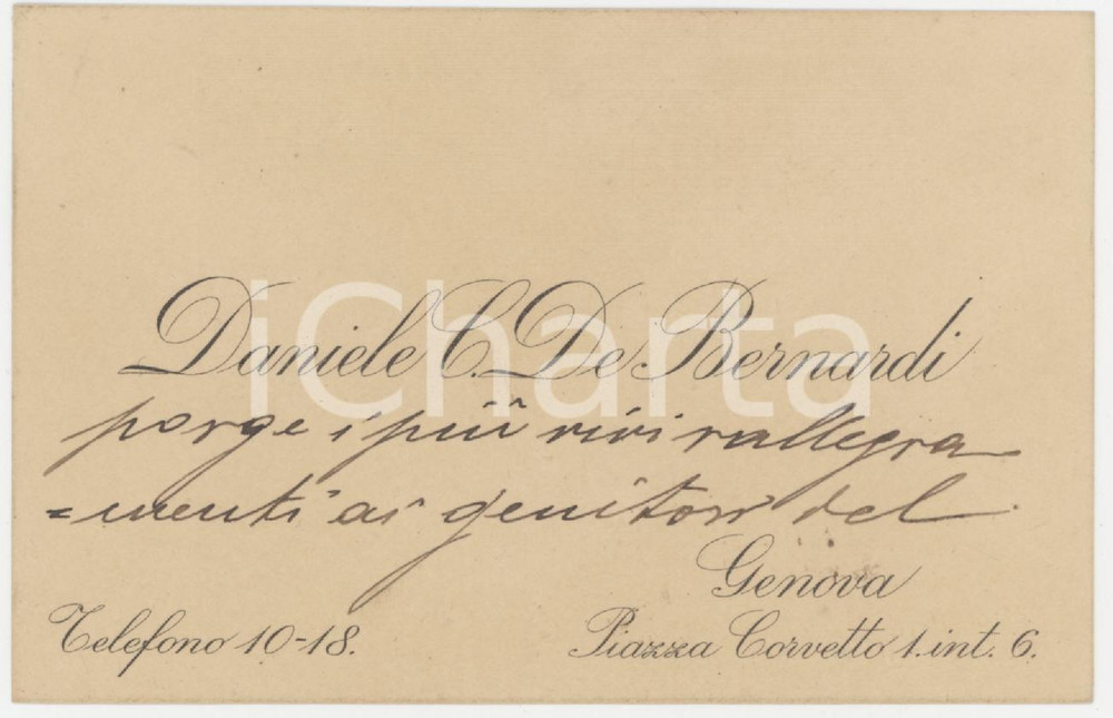 1920 ca GENOVA Daniele C. DE BERNARDI - Biglietto da visita