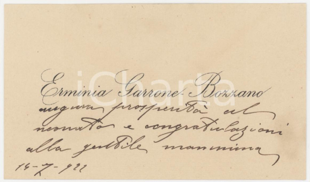 1922 GENOVA Erminia GARRONE BOZZANO - Biglietto da visita
