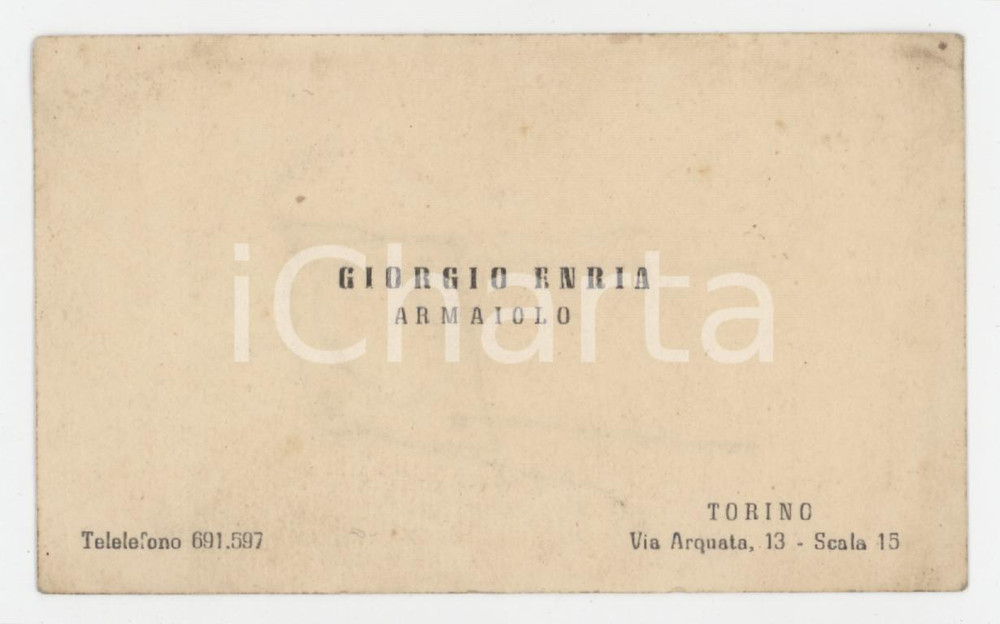 1950 ca TORINO Via Arquata 13 - Giorgio ENRIA Armaiolo - Biglietto da visita