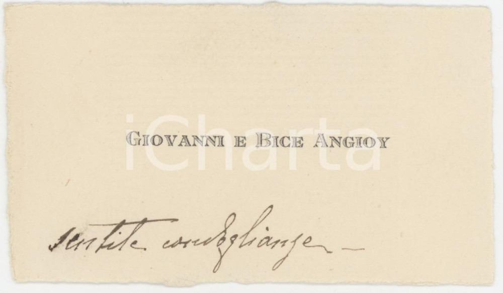 1920 ca NOBILTA' SARDEGNA Giovanni e Bice ANGIOY - Biglietto AUTOGRAFO Biglietto da visita con messaggio autografo.  GOOD/buono  Formato: 10x6 cm originale e autentica 1