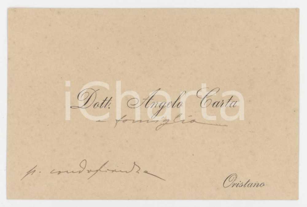 1920 ca ORISTANO Dott. Angelo CARTA - Biglietto AUTOGRAFO per condoglianze