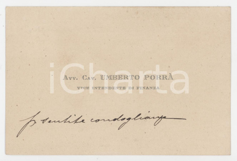 1920 ca CAGLIARI Umberto PORRA' Vice Intendente Finanza - Biglietto AUTOGRAFO