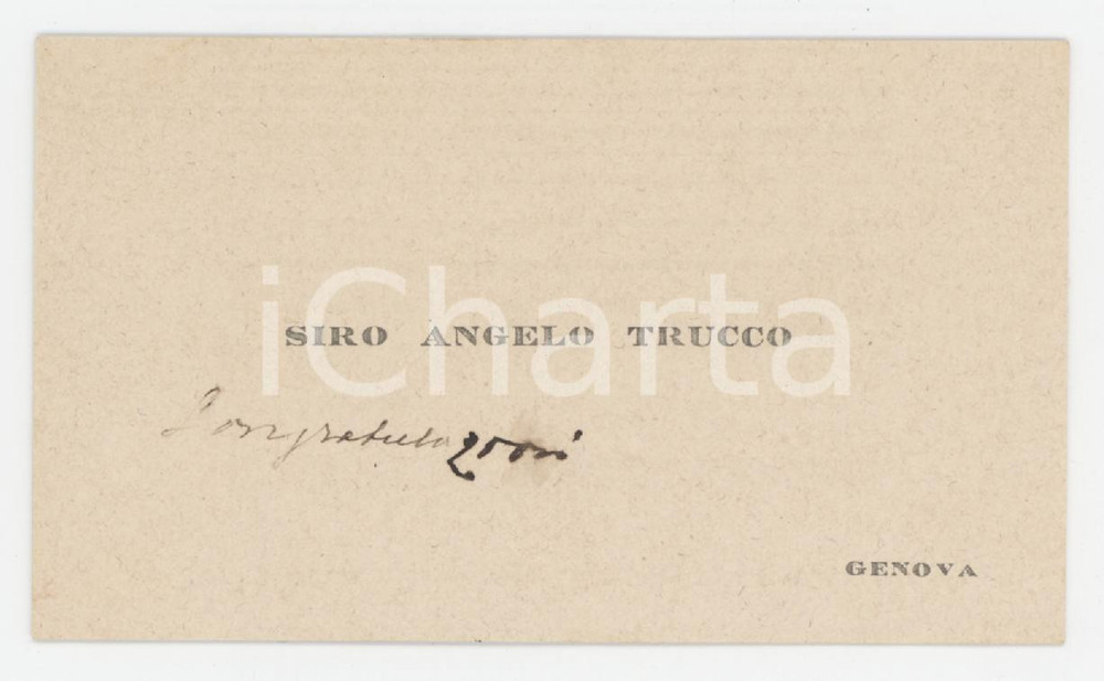 1920 ca GENOVA Siro Angelo TRUCCO - Biglietto da visita