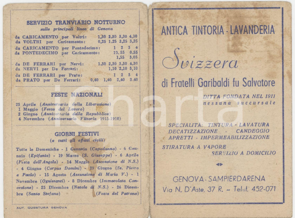 1950 ca GENOVA Tintoria SVIZZERA Pieghevole pubblicitario "Codice dell'eleganza"
