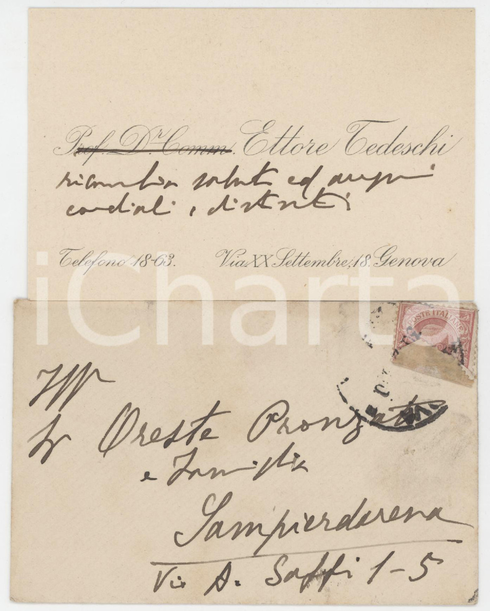 1919 GENOVA Prof. Dott. Ettore TEDESCHI - Biglietto da visita AUTOGRAFO