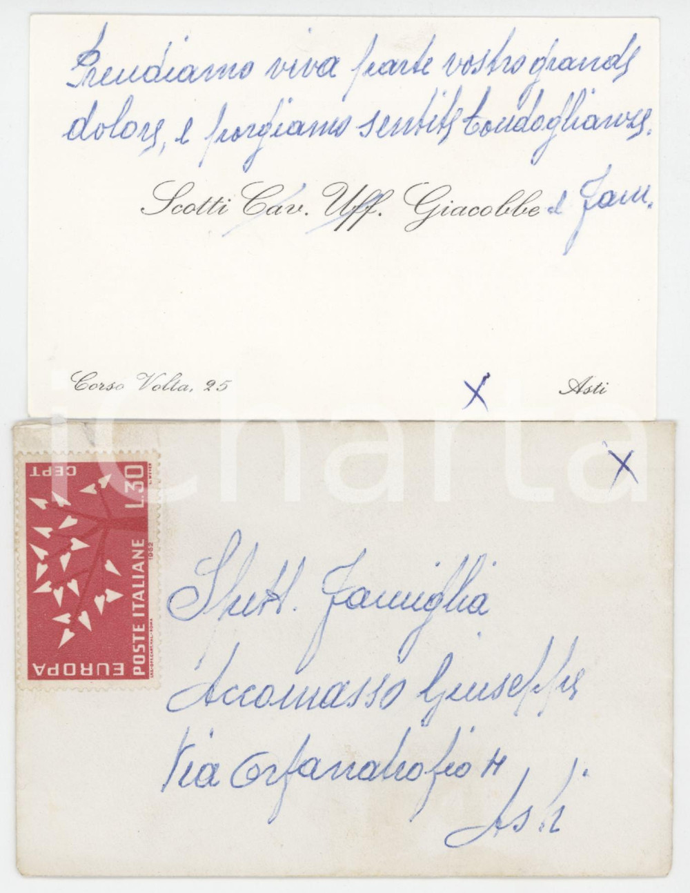 1962 ASTI Cav. Uff. Giacobbe SCOTTI - Biglietto da visita per condoglianze