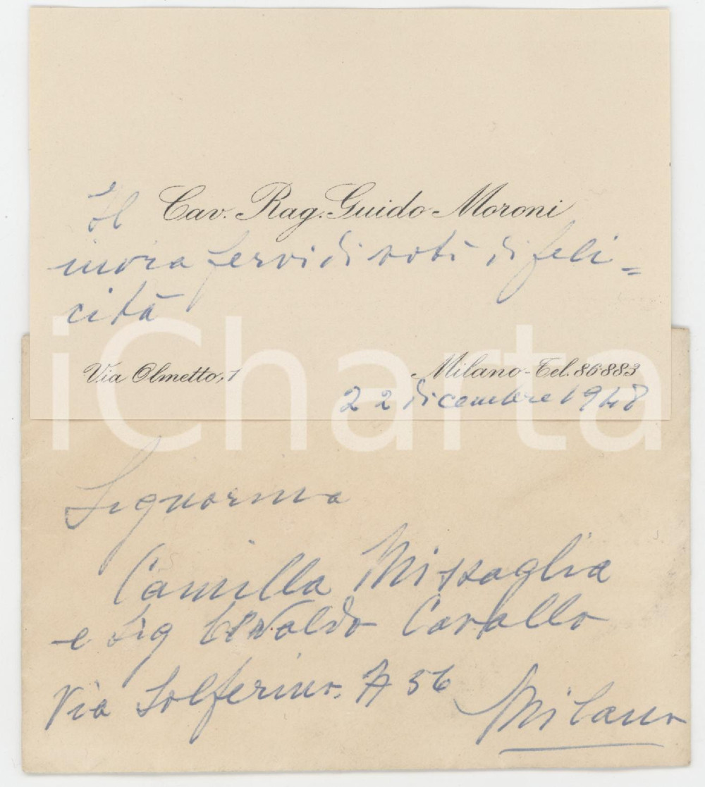 1948 MILANO Cav. Rag. Guido MORONI - Biglietto da visita per felicitazioni