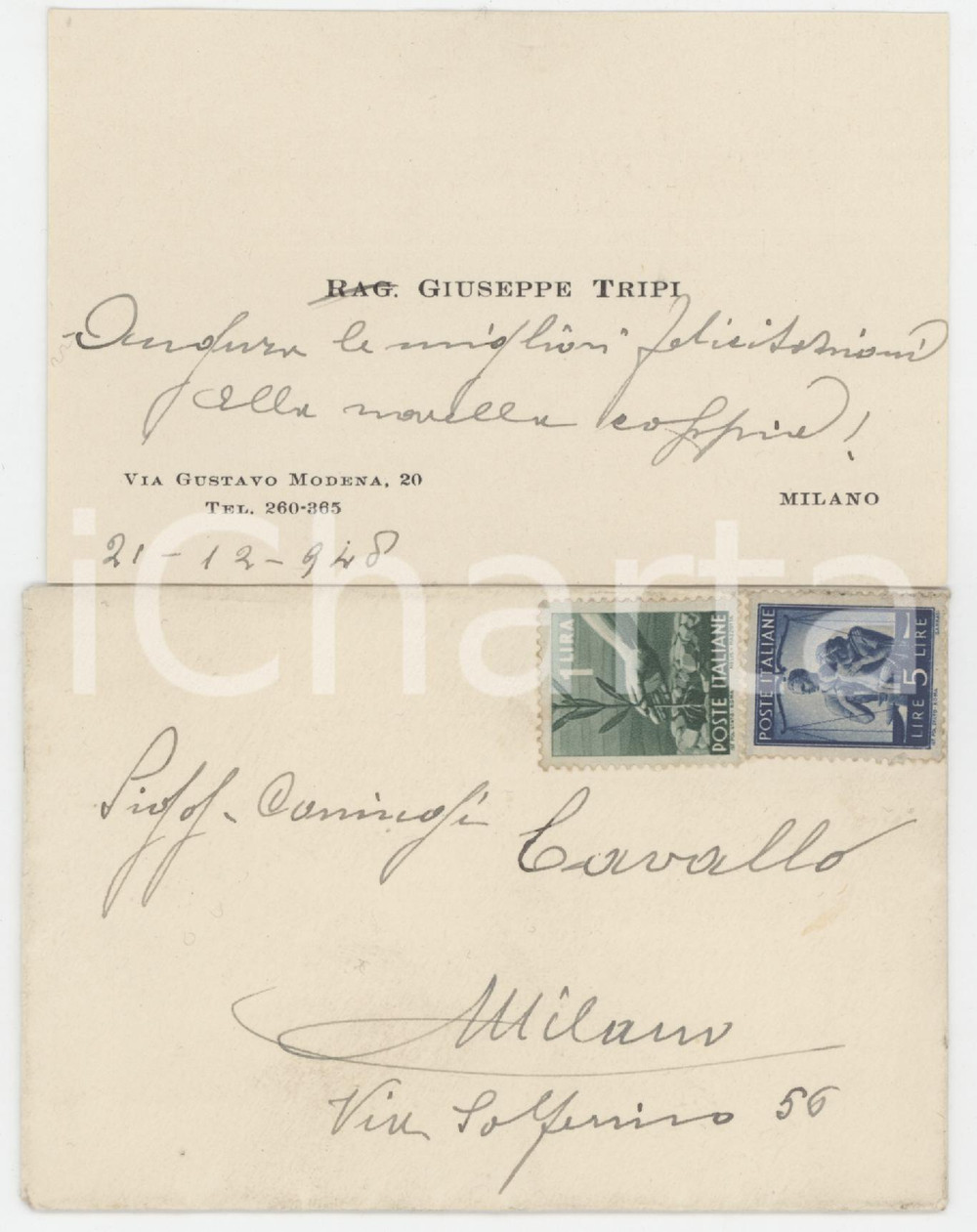 1948 MILANO Rag. Giuseppe TRIPI - Biglietto da visita felicitazioni