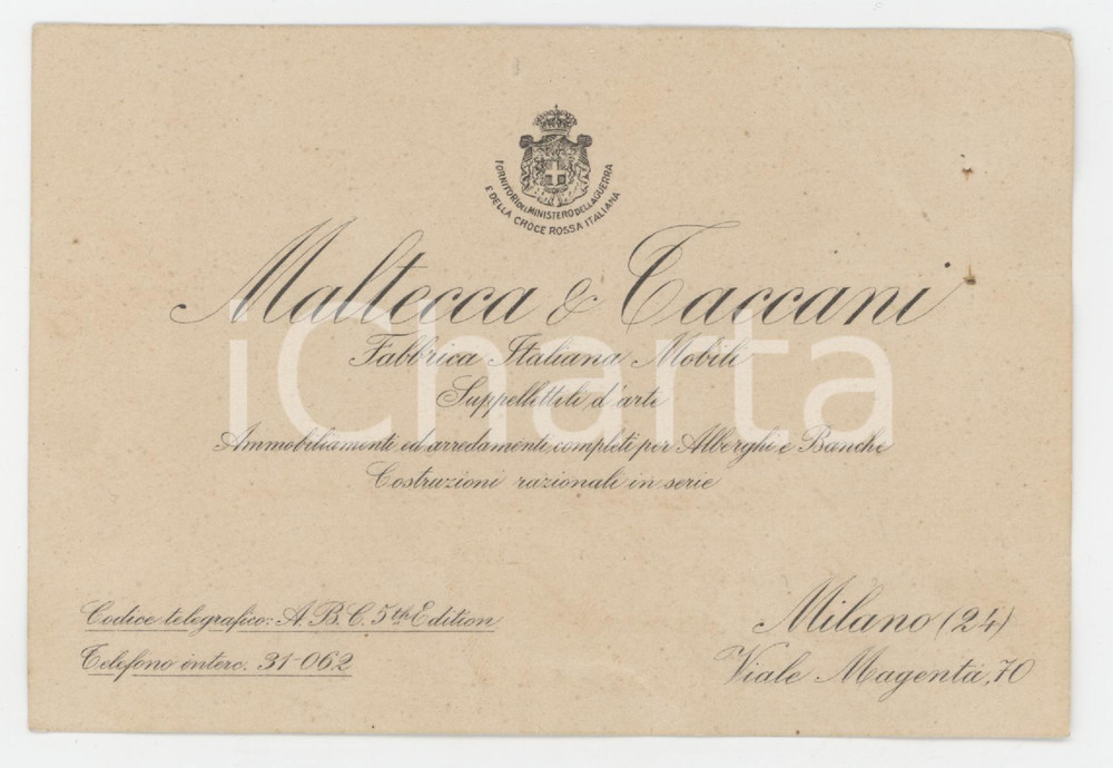 1925 MILANO Viale Magenta 70 - MALTECCA & TACCANI Mobili - Biglietto da visita