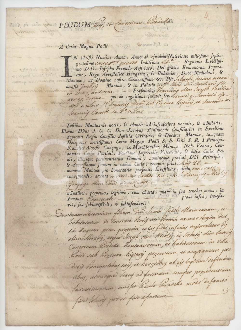 1784 POGGIO RUSCO Investitura per due pezze di terra - Famiglia PRADELLA