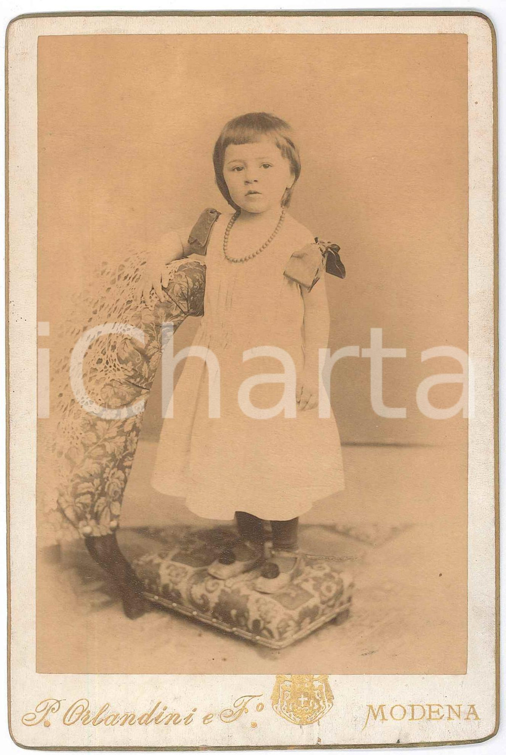 1890 ca MODENA Ritratto di bambina in abito bianco - Foto ORLANDINI 11x16