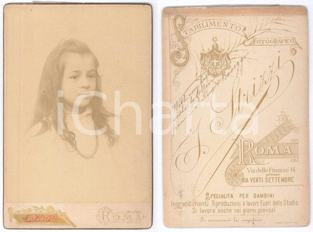 1890 ca ROMA Ritratto di bambina con la collana - Foto Ippolito STRIZZI 11x16