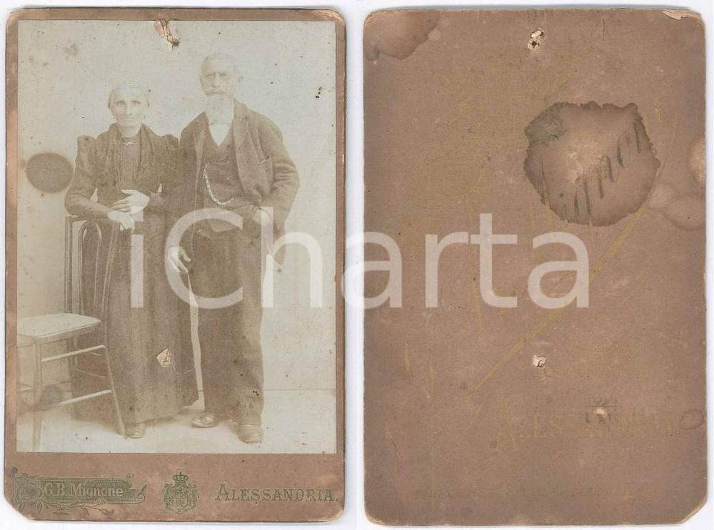 1890 ca ALESSANDRIA Coppia di anziani coniugi - Foto G. B. MIGNONE DANNEGGIATA