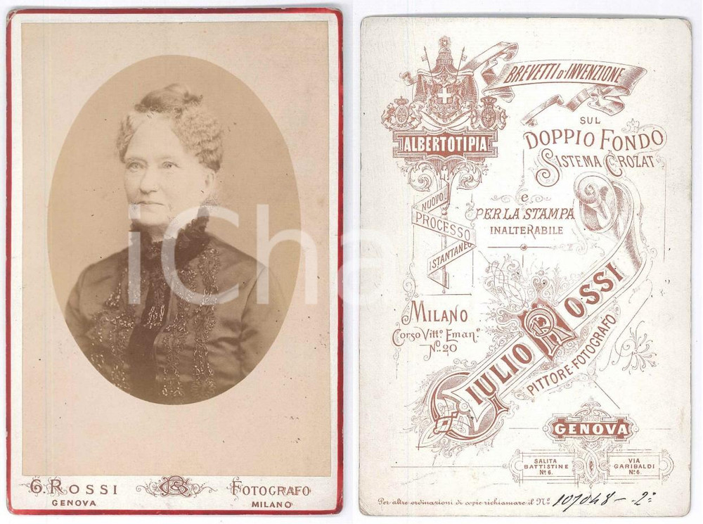 1890 ca MILANO Ritratto di donna in abito scuro - Foto Giulio ROSSI 11x16 cm