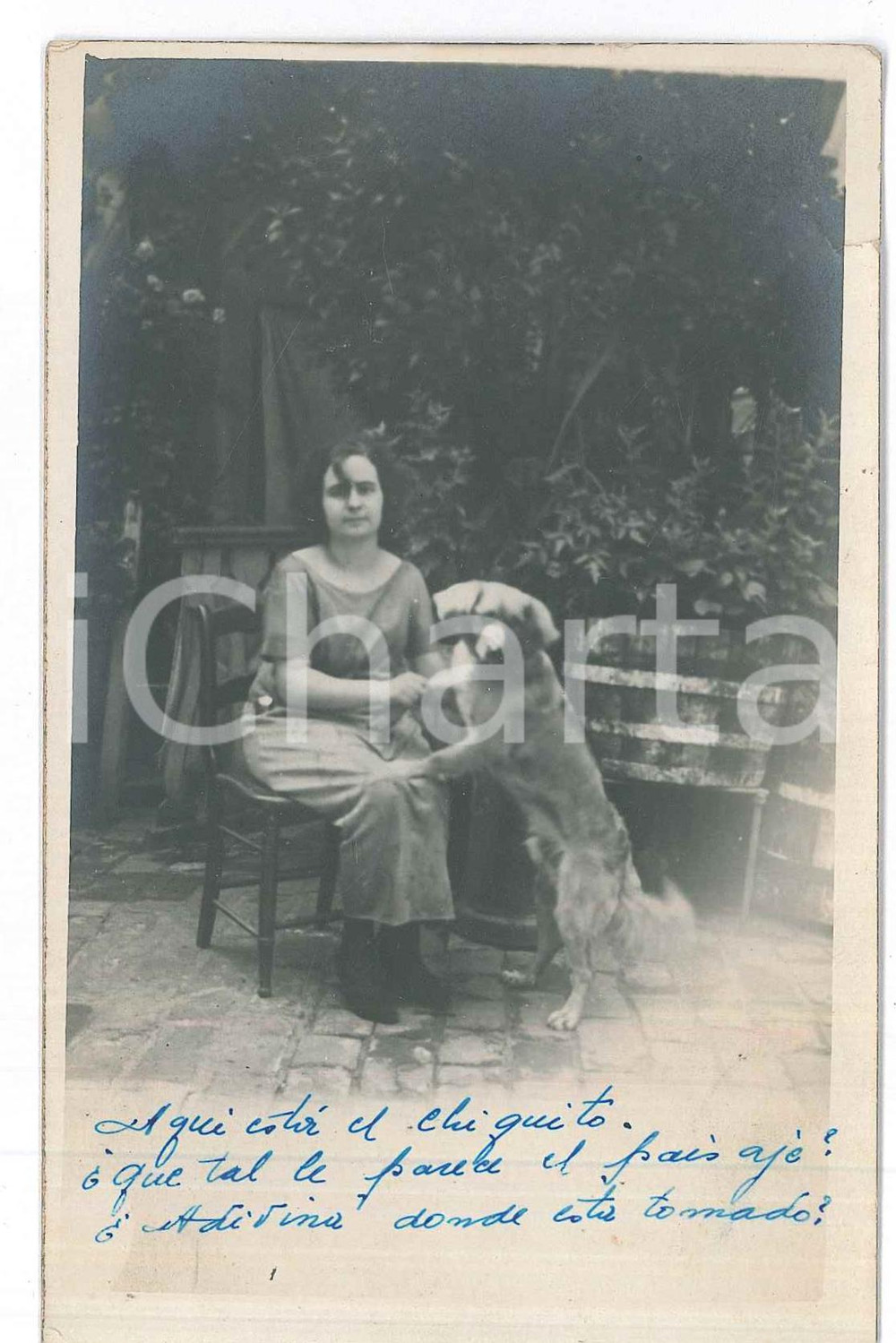 1920 ca ARGENTINA(?) Ritratto di donna con il suo cane *Foto cartolina