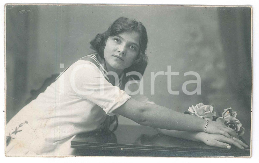 1921 VOGHERA (PV) Ragazza vestita alla marinara - Ritratto *Foto G. PINI 14x9 cm