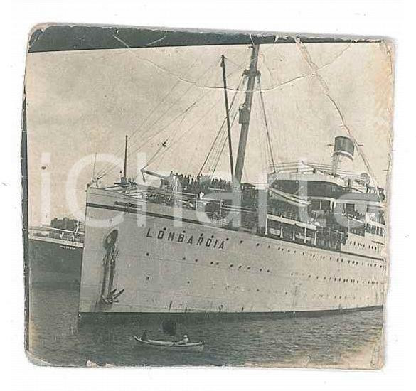 1920 ca ITALIA Piroscafo LOMBARDIA in porto - Foto DANNEGGIATA 4x4 cm