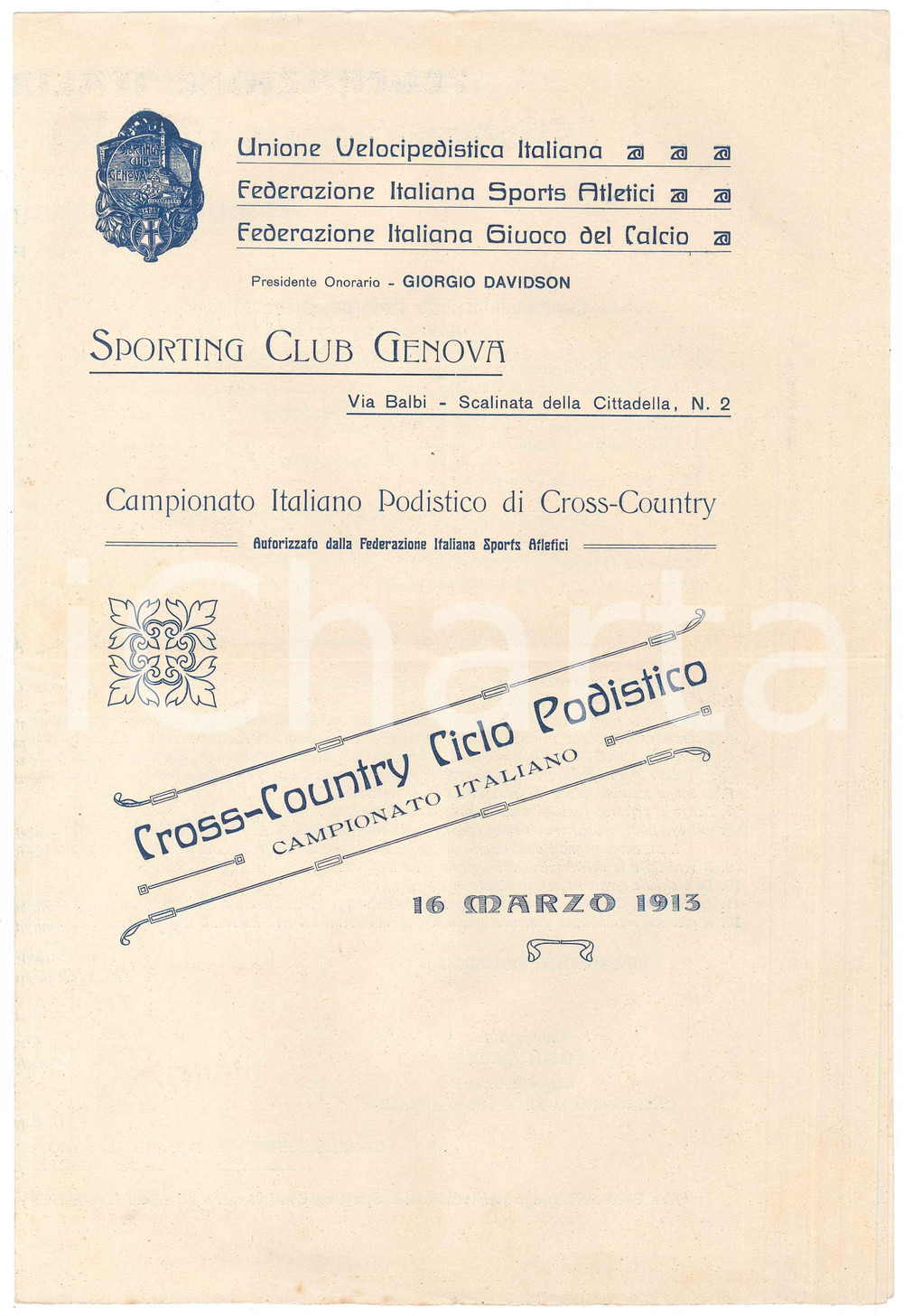 1913 SPORTING CLUB GENOVA - CROSS-COUNTRY Campionato italiano - Pieghevole