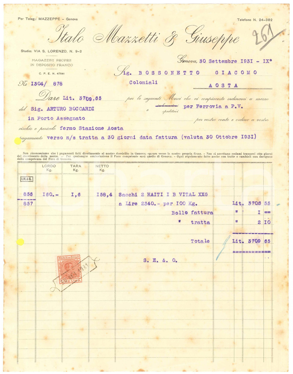 1931 GENOVA Via S. Lorenzo 9-2 - Italo MAZZETTI & Giuseppe - Fattura (2)