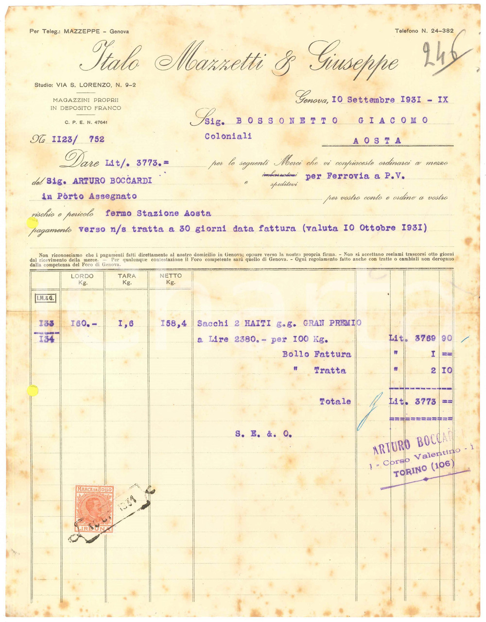 1931 GENOVA Via S. Lorenzo 9-2 - Italo MAZZETTI & Giuseppe - Fattura (4)