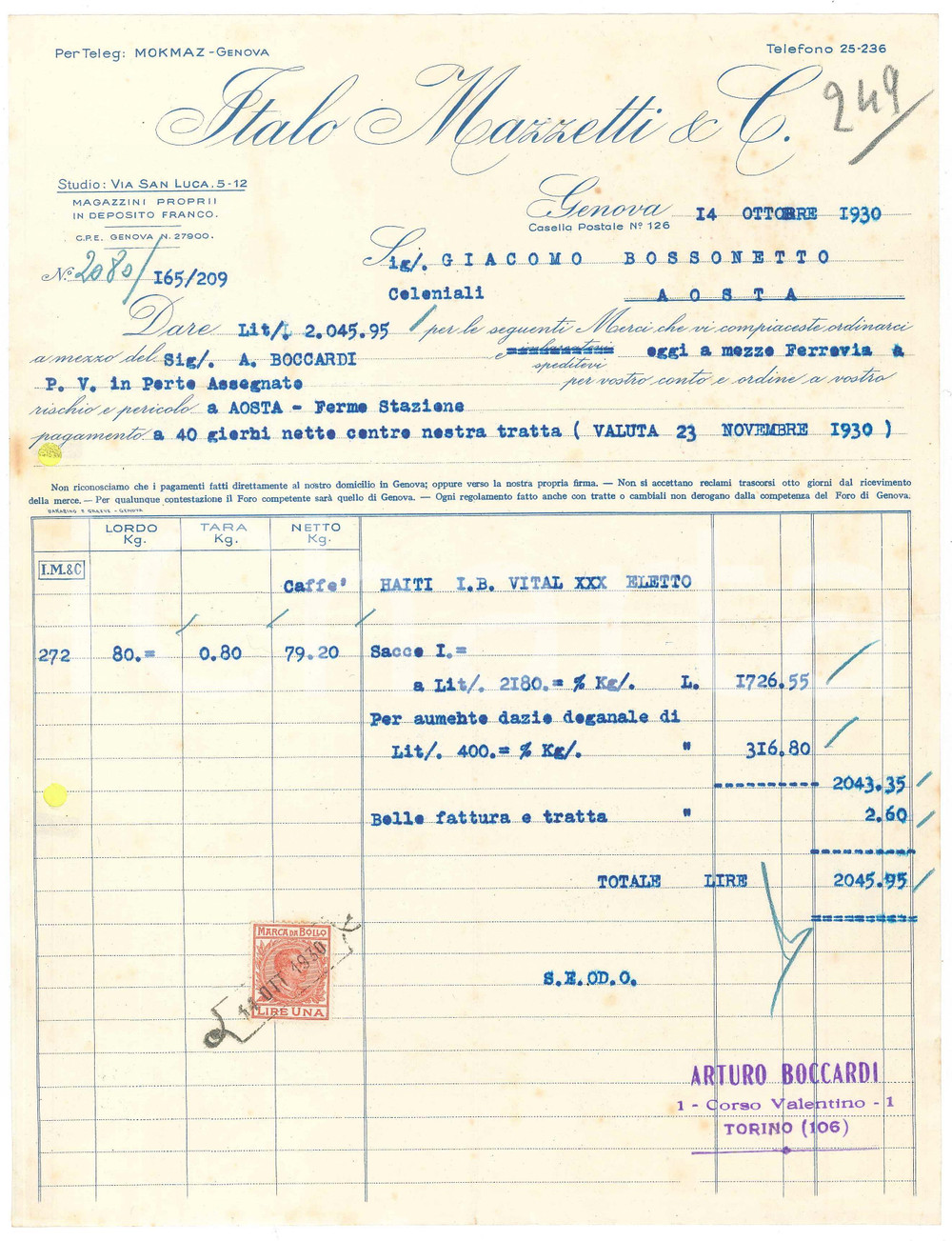 1930 GENOVA Via San Luca 5-12 - Italo MAZZETTI & C. - Fattura per caffè (3)