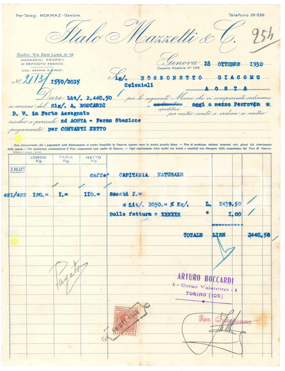 1930 GENOVA Via San Luca 5-12 - Italo MAZZETTI & C. - Fattura per caffè (4)