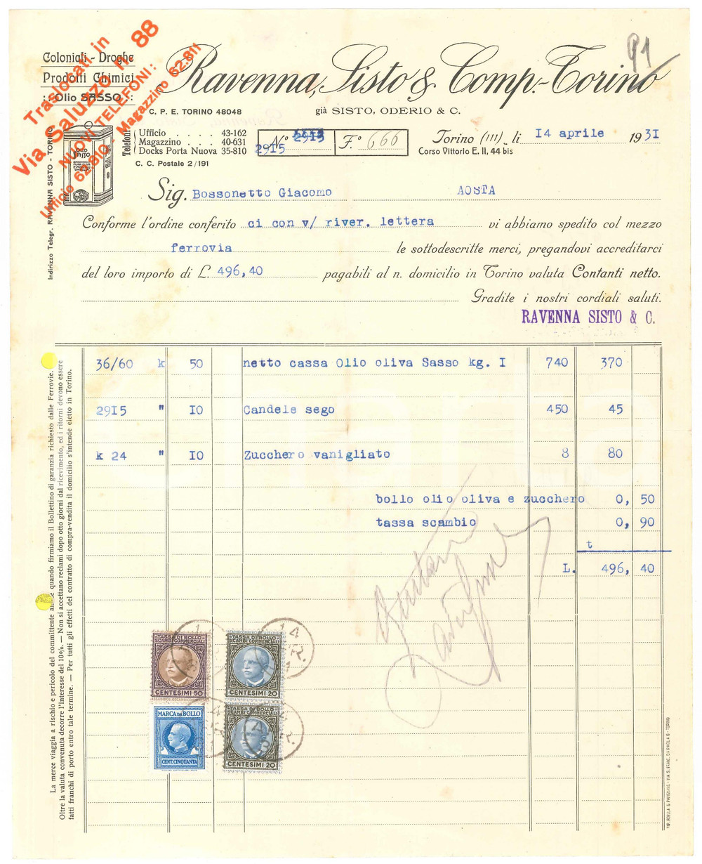 1931 TORINO C.so Vittorio Emanuele II 44 - RAVENNA SISTO & Comp. - Fattura (1)