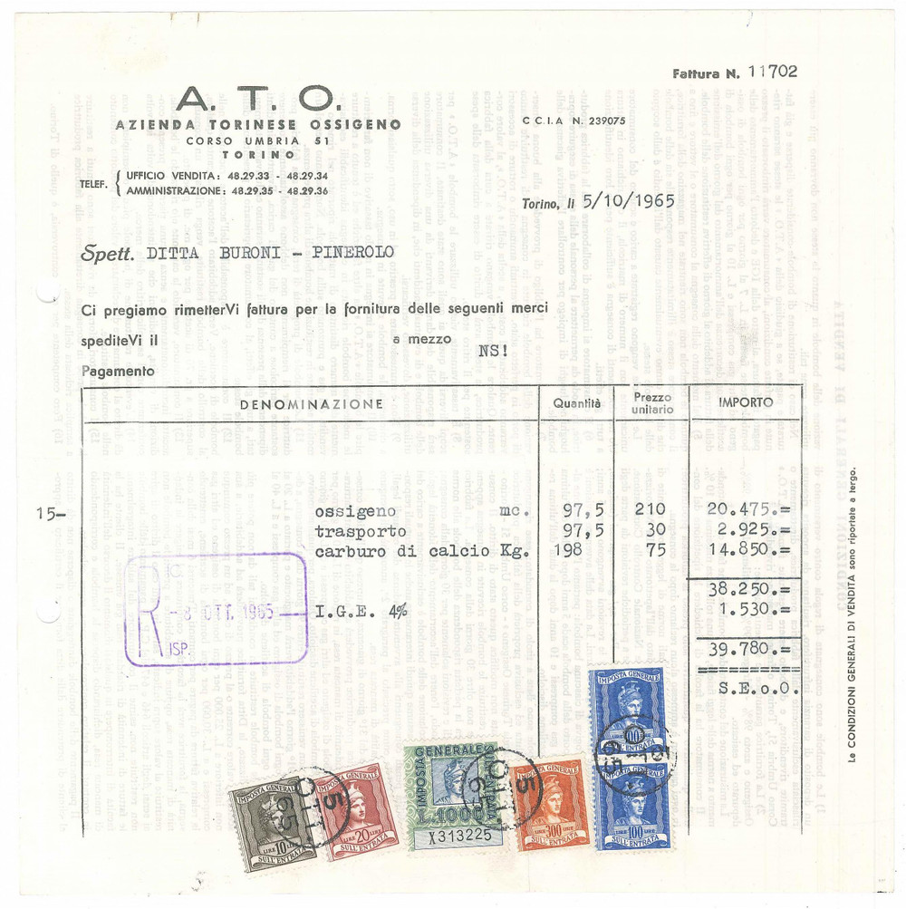 1965 TORINO Corso Umbria 51 - A.T.O. Azienda Torinese Ossigeno - Fattura (3)