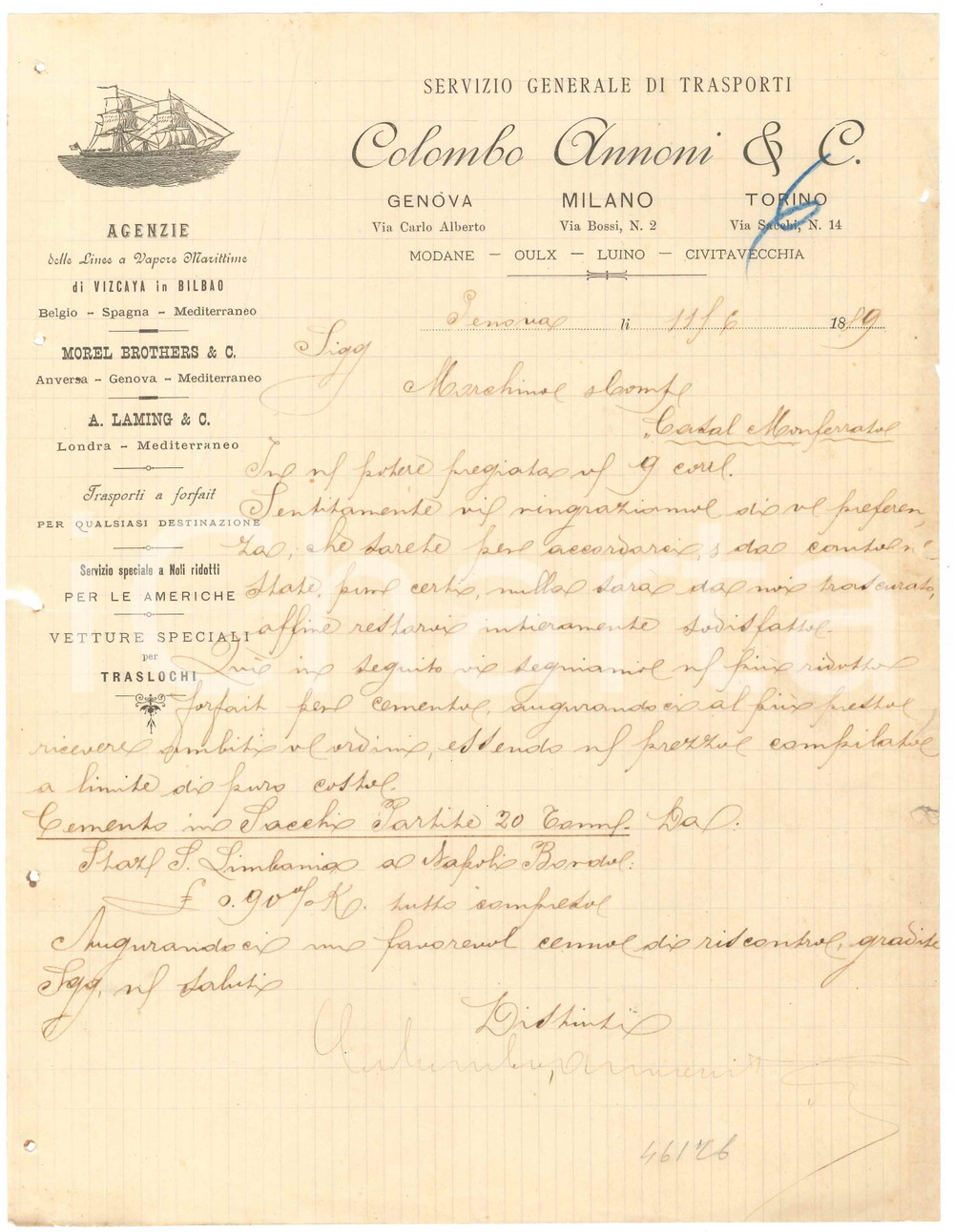 1889 GENOVA - COLOMBO ANNONI & C. Servizio generale di trasporti - Lettera (1)