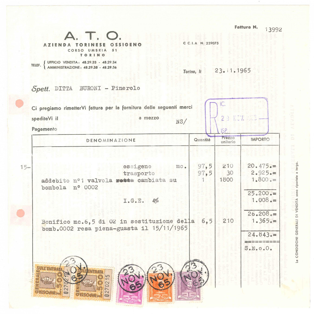 1965 TORINO Corso Umbria 51 - A.T.O. Azienda Torinese Ossigeno - Fattura (4)