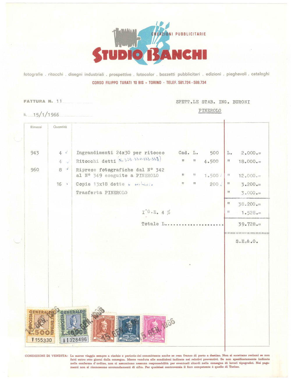 1966 PINEROLO (TO) - Studio BANCHI Creazioni pubblicitarie - Fattura (3)