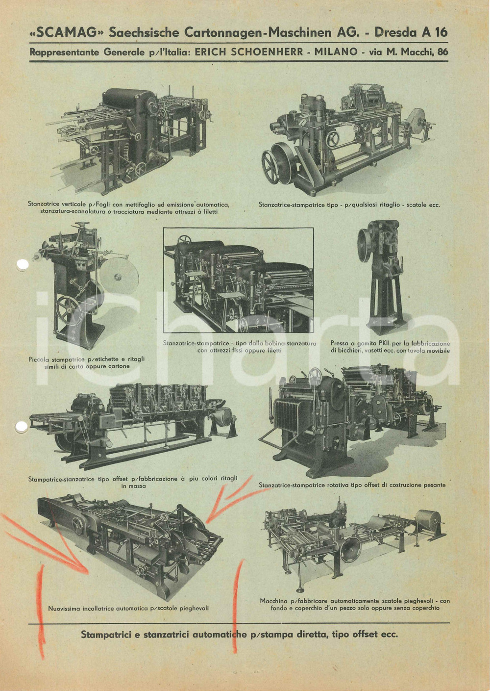 1940 ca DRESDA SCAMAG Stampatrici e stanzatrici - Pieghevole ILLUSTRATO